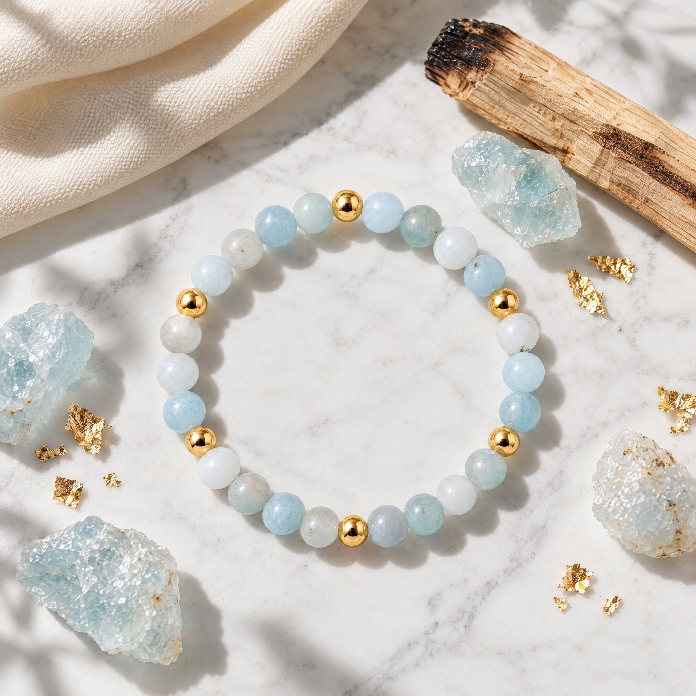 Elevated Health Bracelet with REAL Gold Beads and Aquamarine