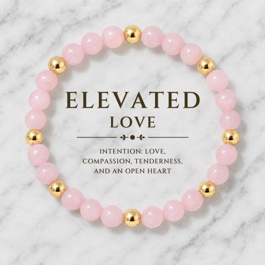 Elevated Love Bracelet with REAL Gold Beads and Rose Quartz
