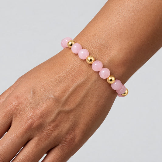 Elevated Love Bracelet with REAL Gold Beads and Rose Quartz