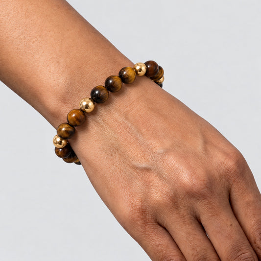 Elevated Power Bracelet with REAL Gold Beads and Tigers Eye