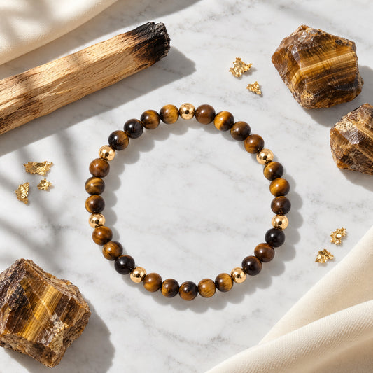 Elevated Power Bracelet with REAL Gold Beads and Tigers Eye