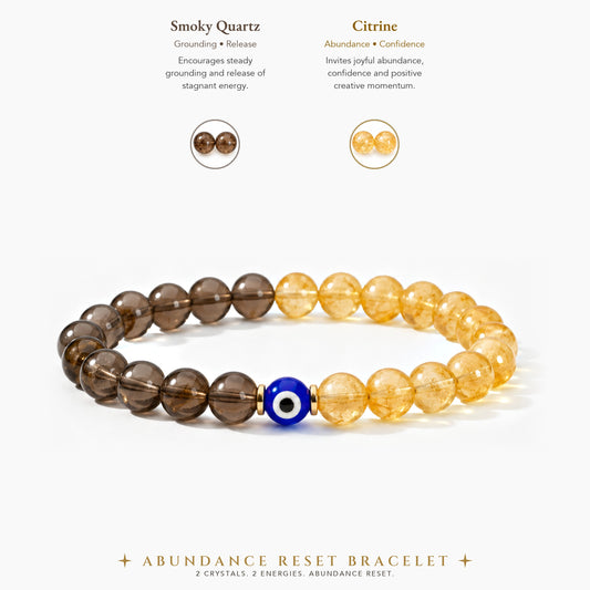 Evil Eye Abundance Reset Smoky Quartz and Citrine Bracelet