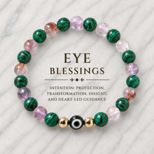 Eye of Blessings Malachite and Super Seven Bracelet REAL Gold