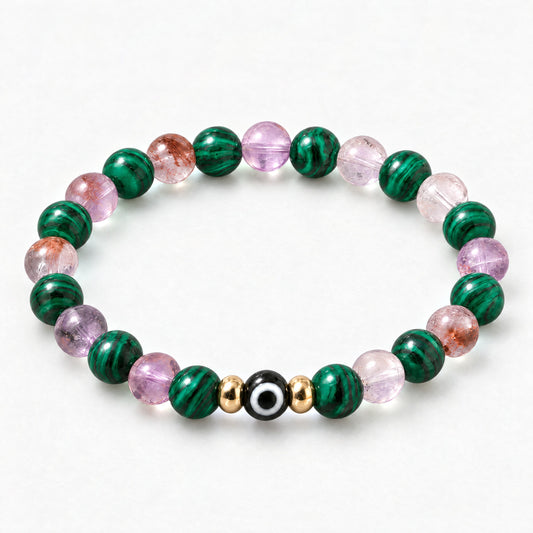 Eye of Blessings Malachite and Super Seven Bracelet REAL Gold