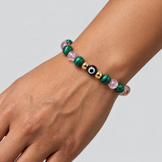 Eye of Blessings Malachite and Super Seven Bracelet REAL Gold