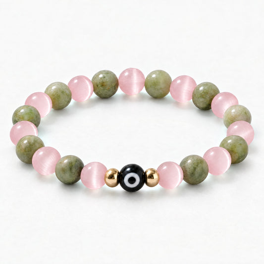 Eye of Love Pink Cat Eye and Jade Bracelet REAL Gold
