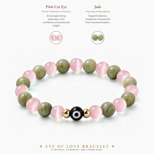 Eye of Love Pink Cat Eye and Jade Bracelet REAL Gold