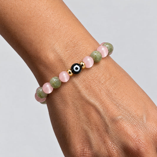 Eye of Love Pink Cat Eye and Jade Bracelet REAL Gold