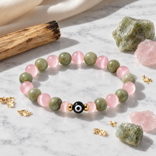 Eye of Love Pink Cat Eye and Jade Bracelet REAL Gold