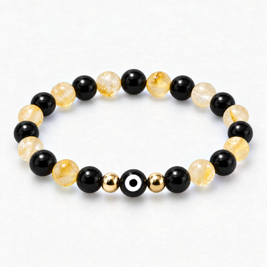 Eye of Protection Citrine and Black Obsidian Bracelet REAL Gold