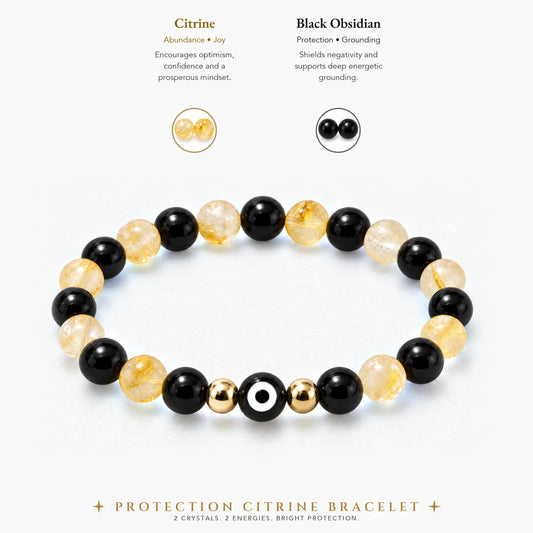 Eye of Protection Citrine and Black Obsidian Bracelet REAL Gold