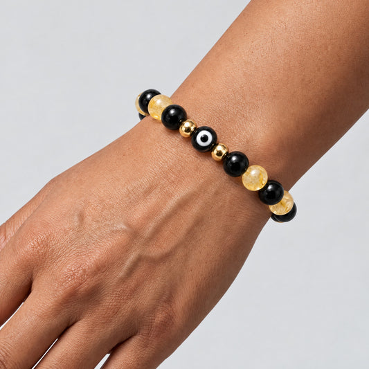 Eye of Protection Citrine and Black Obsidian Bracelet REAL Gold