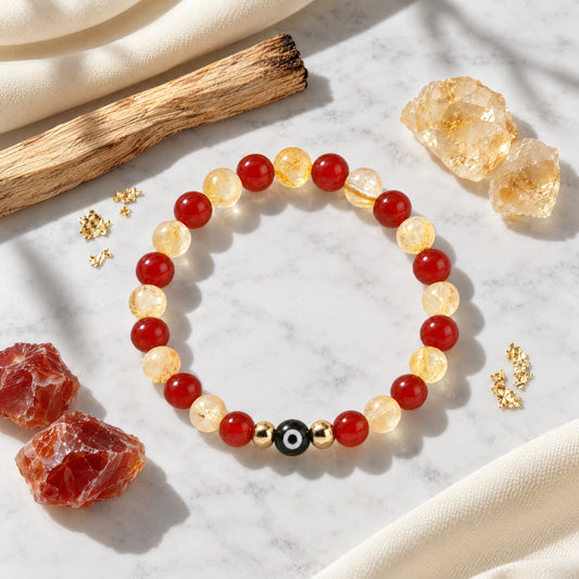 Eye of Reconciliation Citrine and Carnelian Bracelet REAL Gold