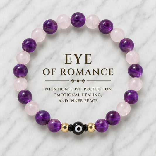 Eye of Romance Rose Quartz and Amethyst Bracelet REAL Gold