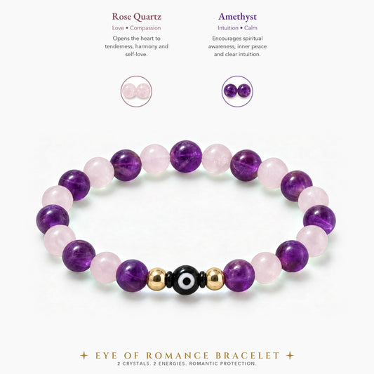 Eye of Romance Rose Quartz and Amethyst Bracelet REAL Gold