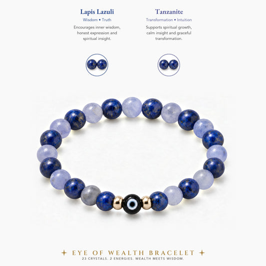 Eye of Wealth Lapis Lazuli and Tanzanite Bracelet REAL Gold