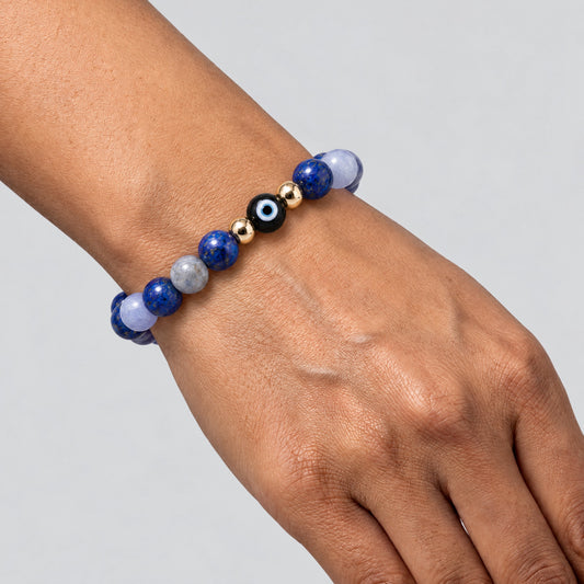 Eye of Wealth Lapis Lazuli and Tanzanite Bracelet REAL Gold