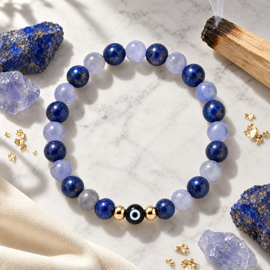 Eye of Wealth Lapis Lazuli and Tanzanite Bracelet REAL Gold