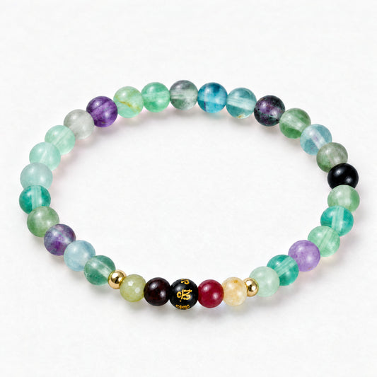 Fluorite Mega Happiness Lucky 7 Gemstone Bracelet With REAL Gold