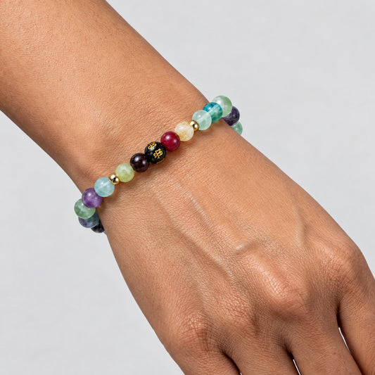 Fluorite Mega Happiness Lucky 7 Gemstone Bracelet With REAL Gold