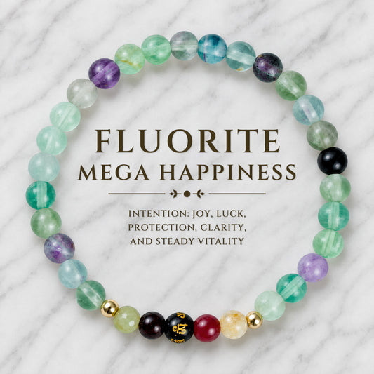Fluorite Mega Happiness Lucky 7 Gemstone Bracelet With REAL Gold