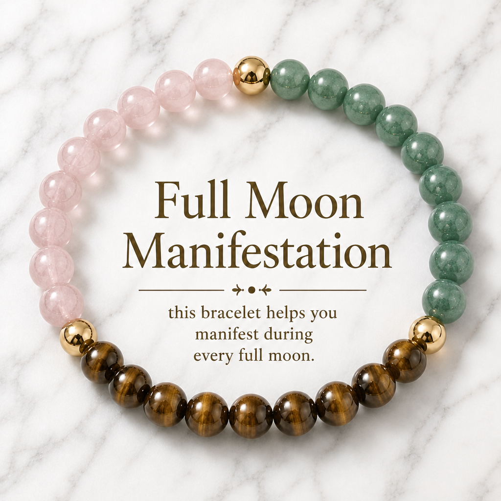 Full Moon Manifestation Bracelet – Rose Quartz, Green Aventurine & Tiger's Eye