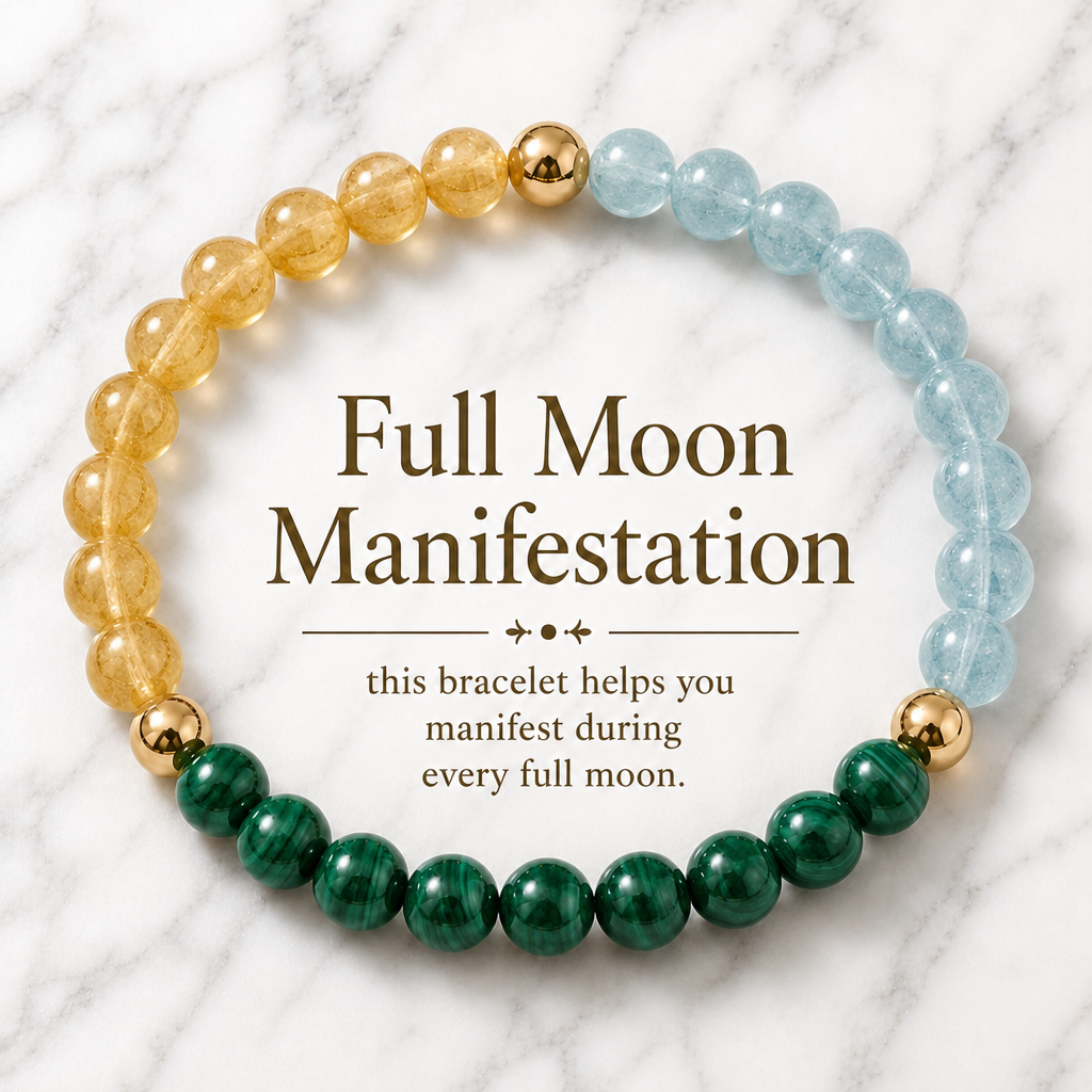 Full Moon Manifestation Bracelet – Citrine, Aquamarine & Malachite