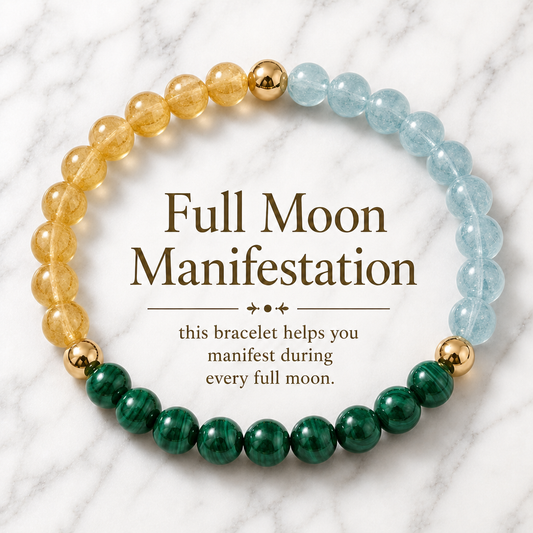 Full Moon Manifestation Bracelet – Citrine, Aquamarine & Malachite