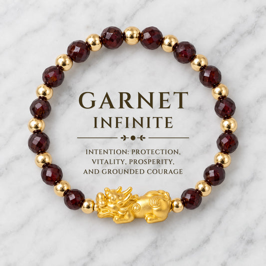Garnet Infinite Fortune 18k Gold Vermei Pixiu Feng Shui Bracelet