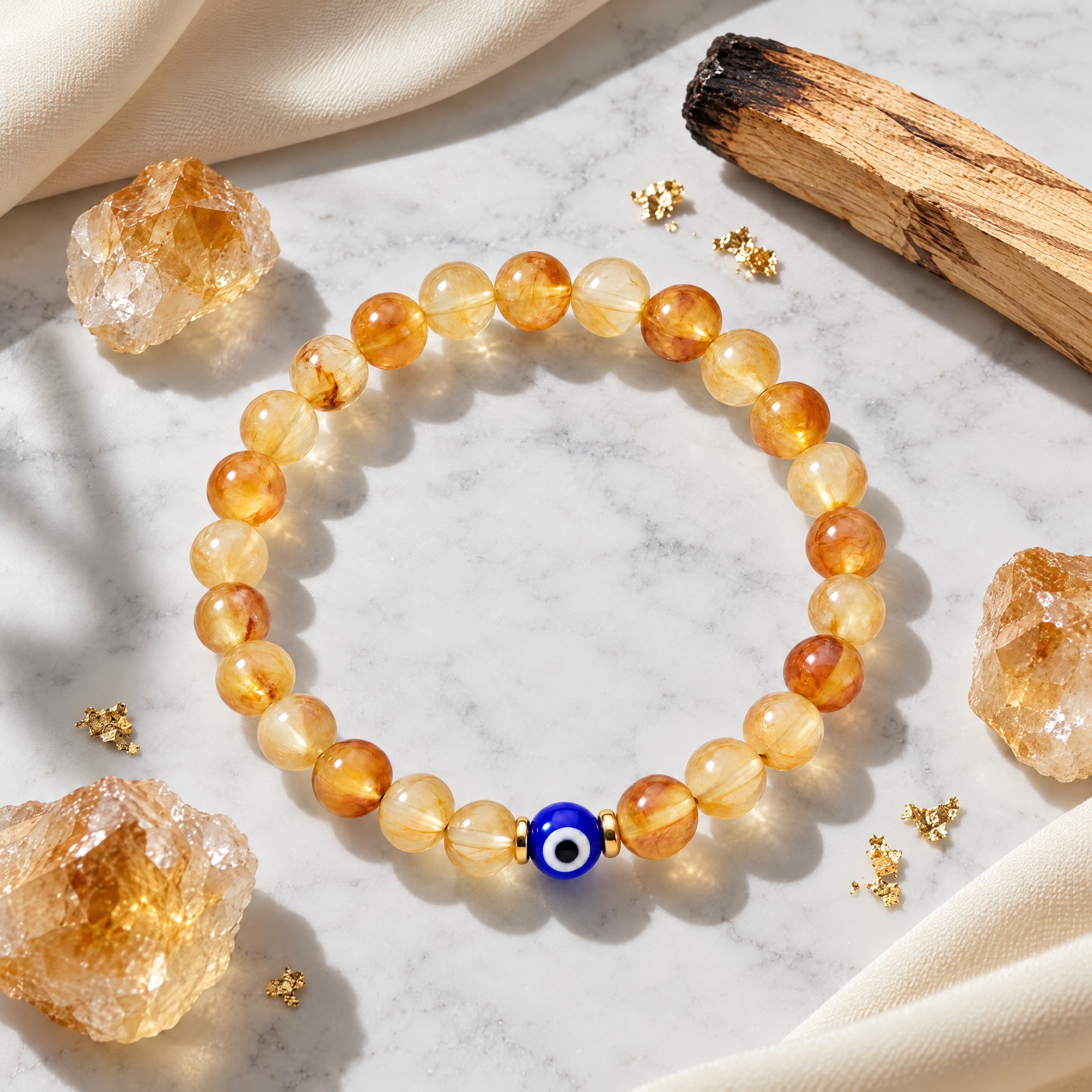 Gemini Evil Eye Citrine Crystal Protection Bracelet