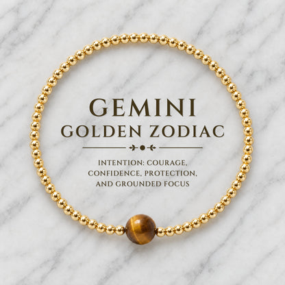 Gemini Golden Zodiac Tigers Eye 2026 Bracelet REAL Gold