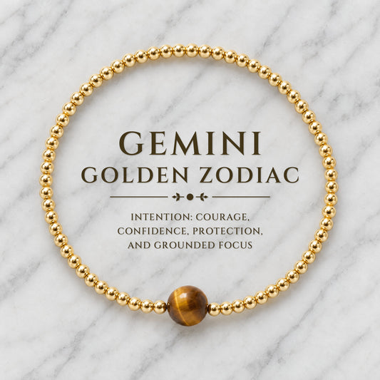 Gemini Golden Zodiac Tigers Eye 2026 Bracelet REAL Gold