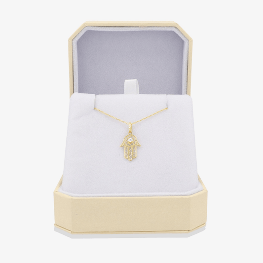 Hamsa Diamond Pendant 14k REAL Gold - Eat.Read.Love.