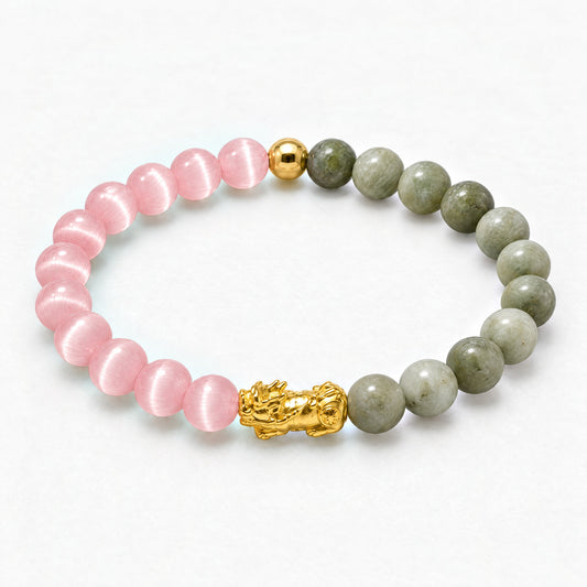 Jade and Pink Cats Eye Eclipse 18k Pixiu Bracelet - Romance