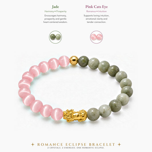 Jade and Pink Cats Eye Eclipse 18k Pixiu Bracelet - Romance