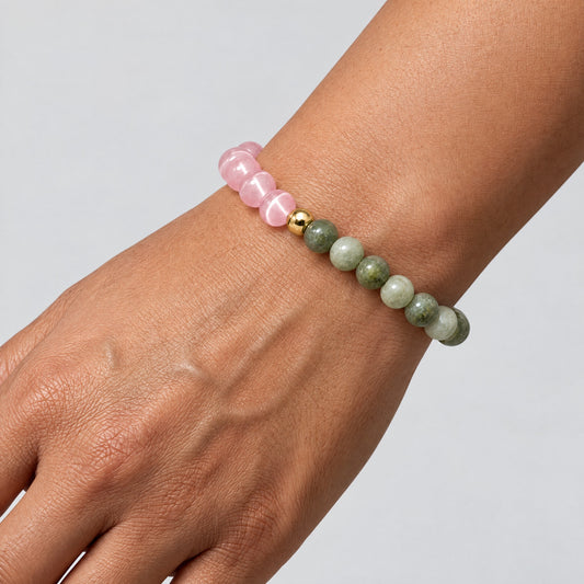 Jade and Pink Cats Eye Eclipse 18k Pixiu Bracelet - Romance
