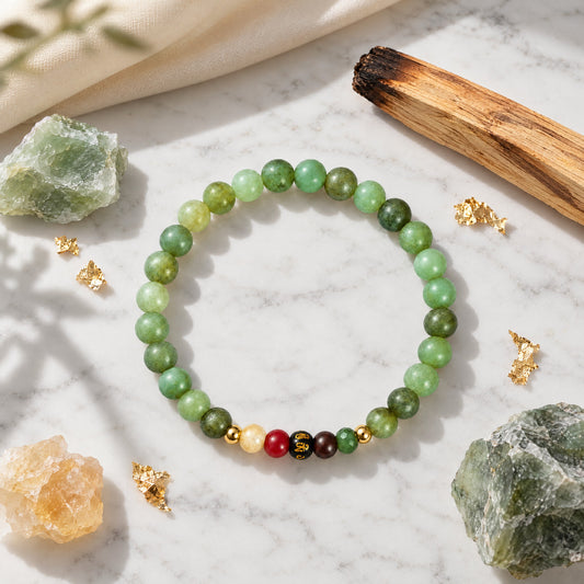 Jade Mega Success Lucky 7 Gemstone Bracelet With REAL Gold
