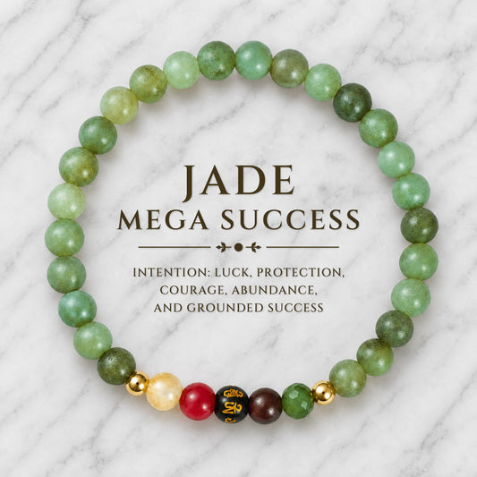 Jade Mega Success Lucky 7 Gemstone Bracelet With REAL Gold