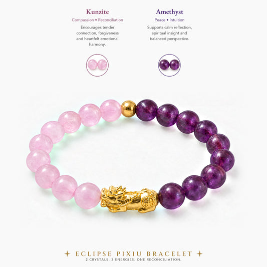 Kunzite and Amethyst Eclipse 18k Pixiu Bracelet - Reconciliation