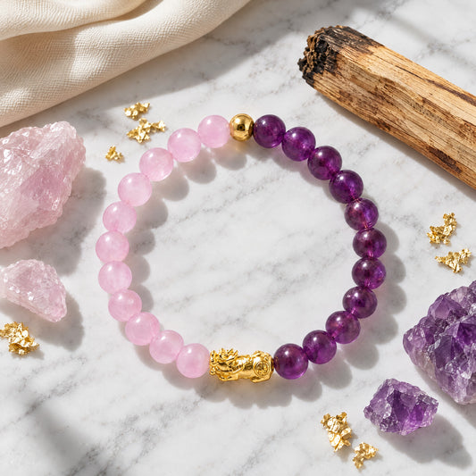 Kunzite and Amethyst Eclipse 18k Pixiu Bracelet - Reconciliation