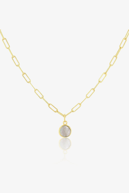 Labradorite Bezeled 18k Gold Vermeil Paperclip Necklace - Eat.Read.Love.