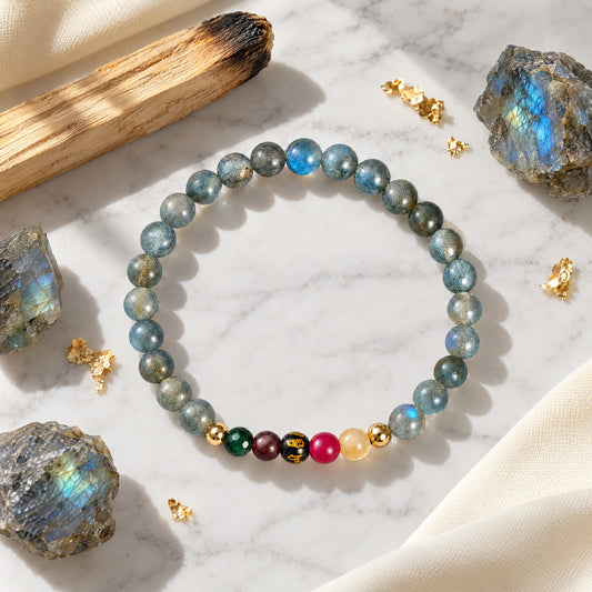 Labradorite Mega Psychic Lucky 7 Gemstone Bracelet With REAL Gold