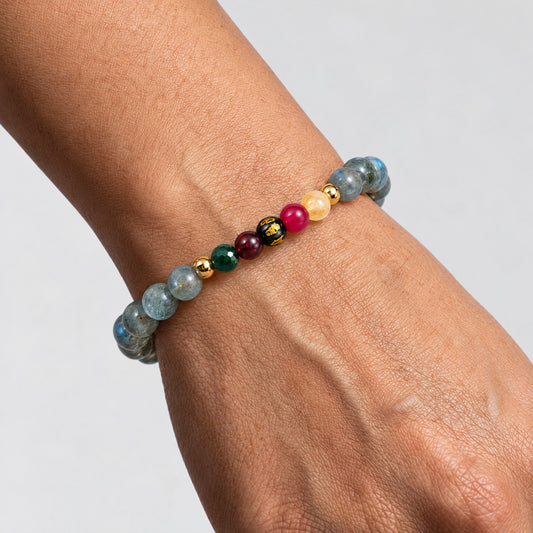 Labradorite Mega Psychic Lucky 7 Gemstone Bracelet With REAL Gold