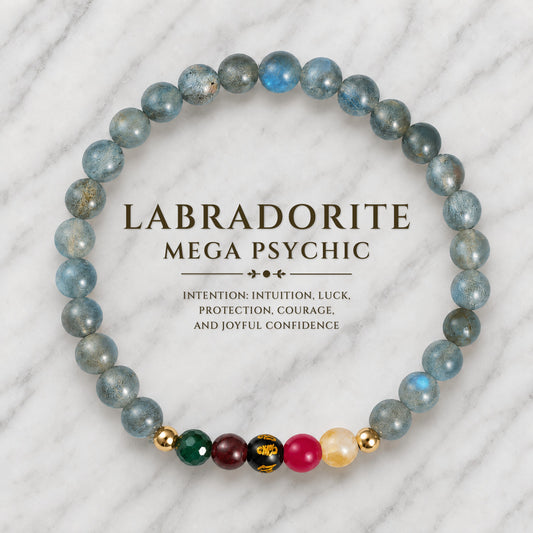 Labradorite Mega Psychic Lucky 7 Gemstone Bracelet With REAL Gold