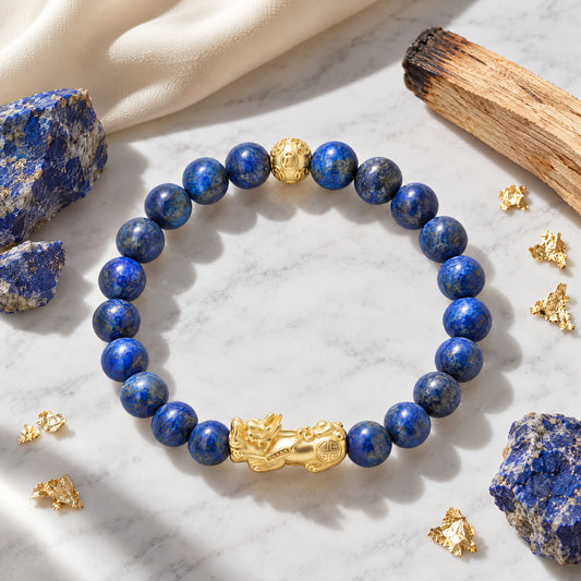 Lapis Lazuli Feng Shui Lucky Pixiu Wisdom & Wealth Bracelet