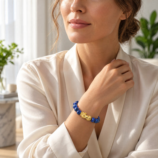 Lapis Lazuli Feng Shui Lucky Pixiu Wisdom & Wealth Bracelet
