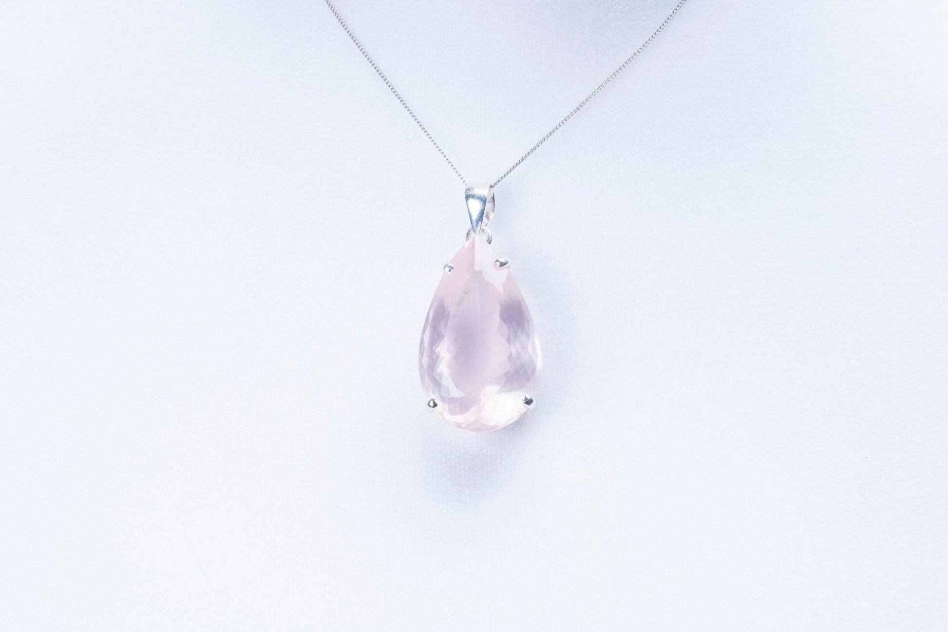 Large Rose Quartz Teardrop Sterling Silver Pendant - Eat.Read.Love.