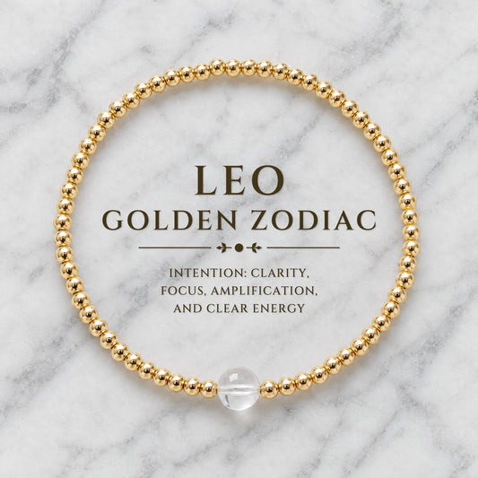 Leo Golden Zodiac Clear Quartz 2026 Bracelet REAL Gold