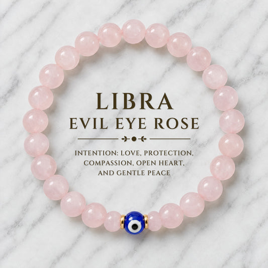 Libra Evil Eye Rose Quartz Crystal Protection Bracelet