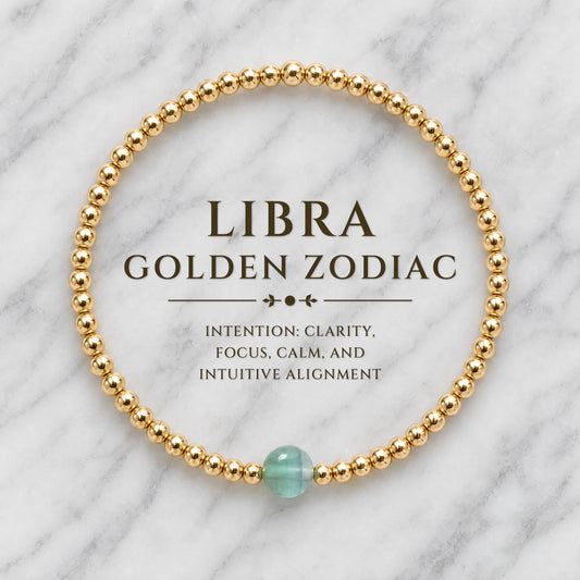 Libra Golden Zodiac Fluorite 2026 Bracelet REAL Gold